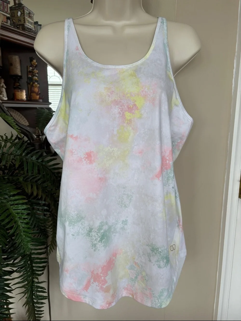 Brand New CALIA Flow Overlap Mesh Strappy Workout Tank Top in Lemon Ice Tie Dye